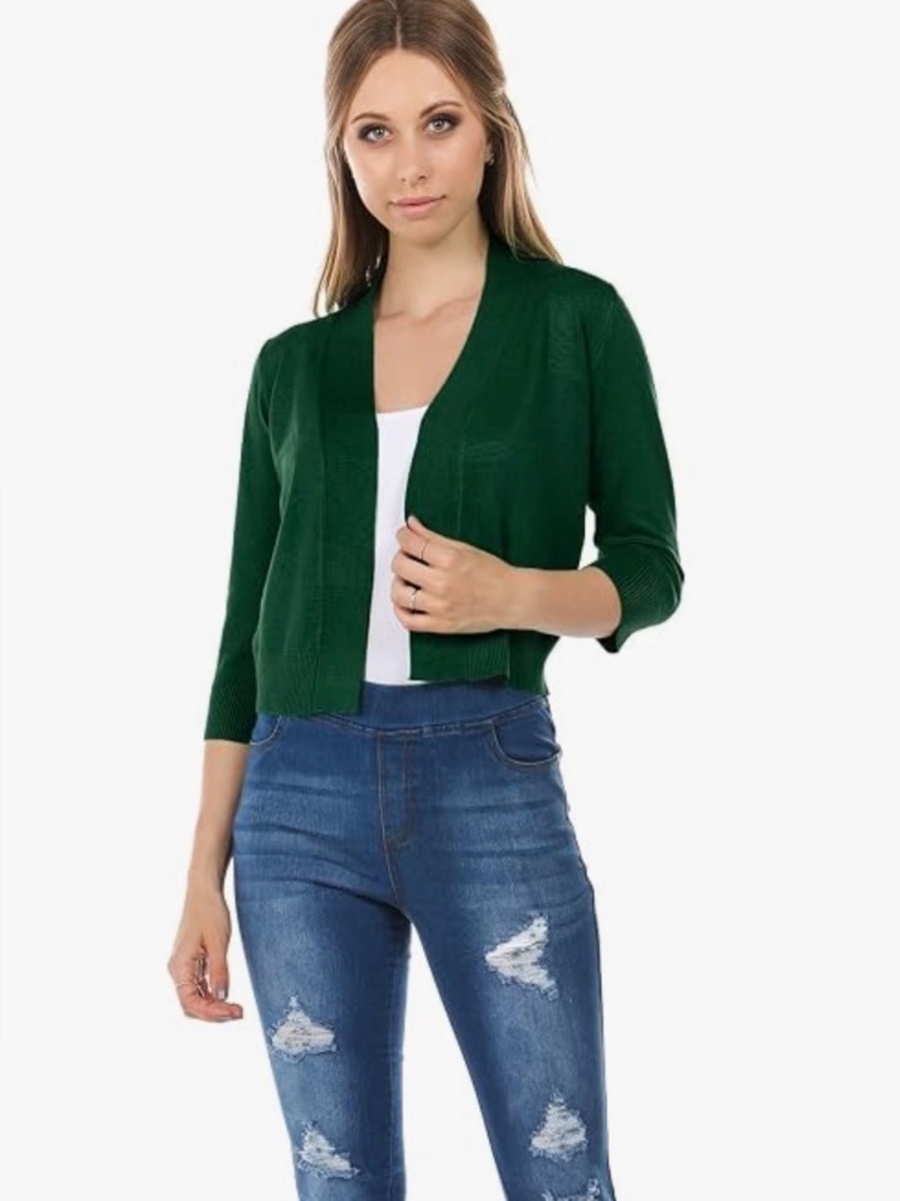Cielo Dark Green Open-Front Cardigan